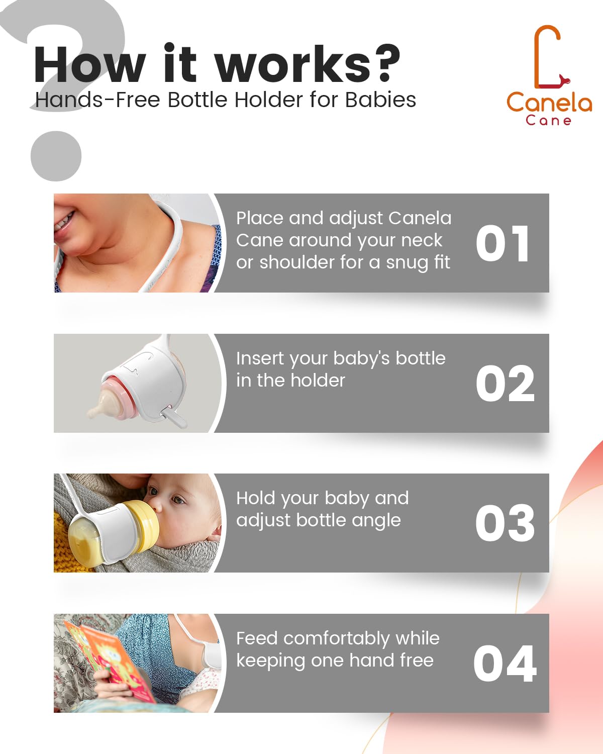 Adjustable Baby Bottle Support – Assist Feeding Tool for Parents, Non-Slip & Ergonomic Design, Fits Standard & Wide-Neck Bottles(White)