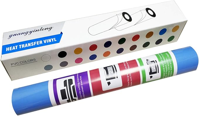 guangyintong Heat Transfer Vinyl Sky Blue HTV Rolls, Glossy Surface Sky Blue