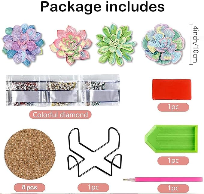 Clendo 8 Pcs Succulent Diamond Art Coasters Kit