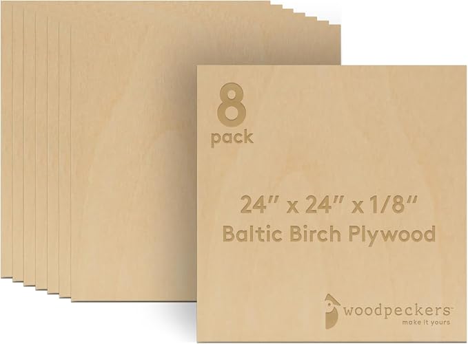 3 mm Baltic Birch Plywood 1/8 x 24 x 24 Inch, Box of 8 B/BB Grade Craft Wood