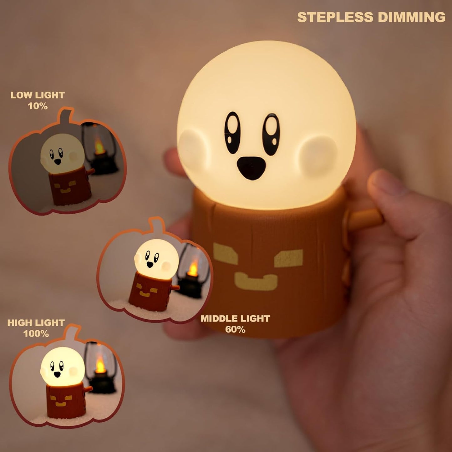 Ghost Campfire Night Light, Small Ambient Lamp, Cute Night Light, 2 Modes/Rechargeable/Cordless/Dimmable Brightness, Warm Lamps for Kids Sleep Buddy, Work/Study Buddy, Gift