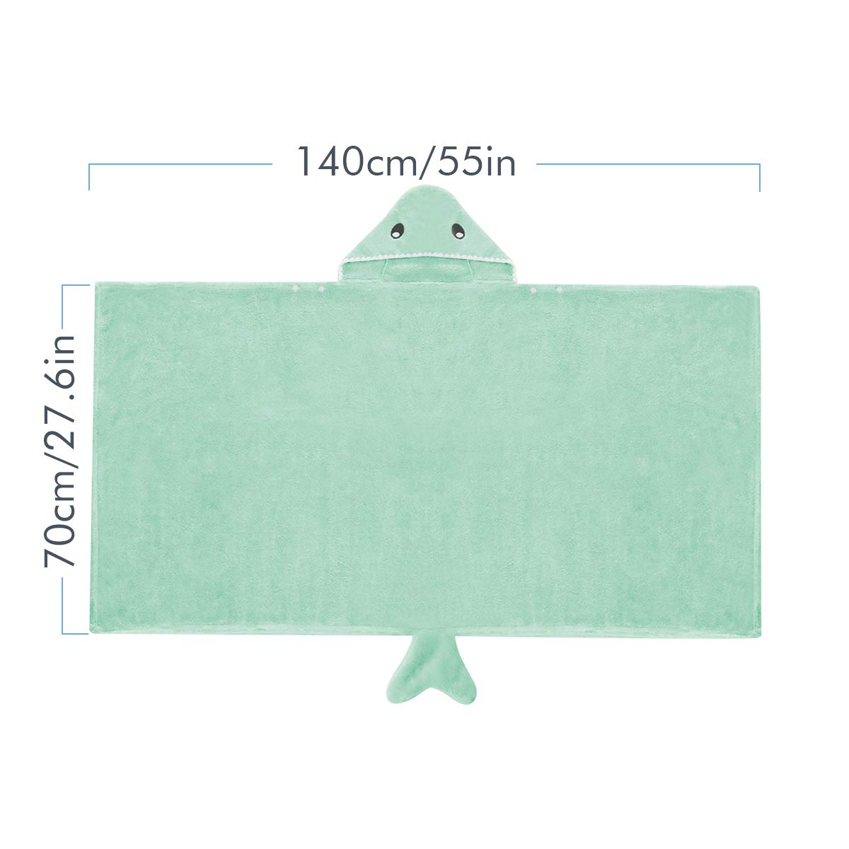 ROMASA Toddler Hooded Bath Towel Ultra Soft Towel Highly Absorbent Bathrobe Blanket for Boys Girls- 27.5" x 55"(Green Shark-Shape)