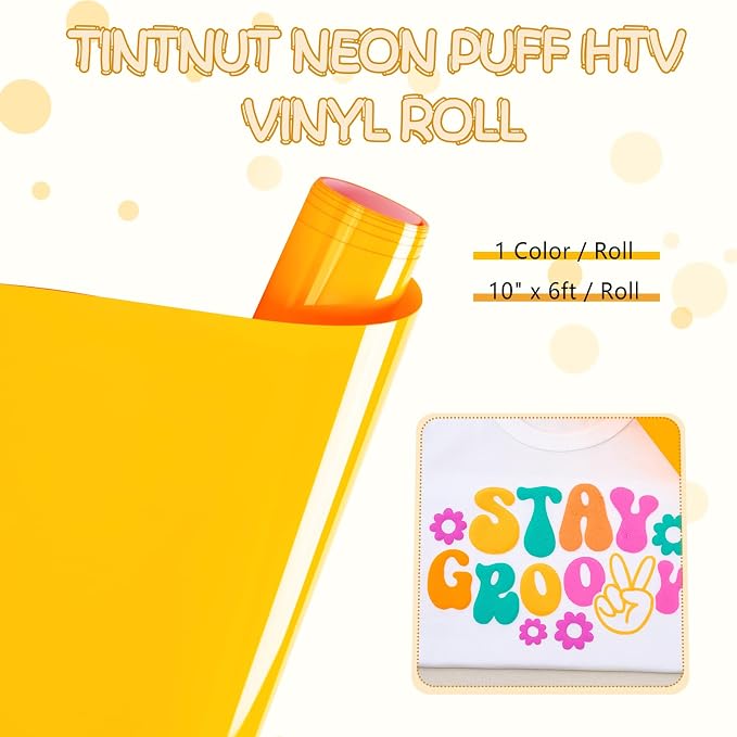 Tintnut Banana Yellow Neon Puff HTV Vinyl Roll, easy cut & weed, stretch
