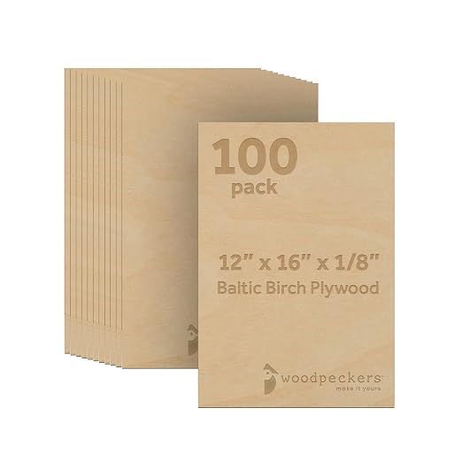 3 mm Baltic Birch Plywood 1/8 x 12 x 16 Inch, Box of 100 B/BB Grade Craft Wood