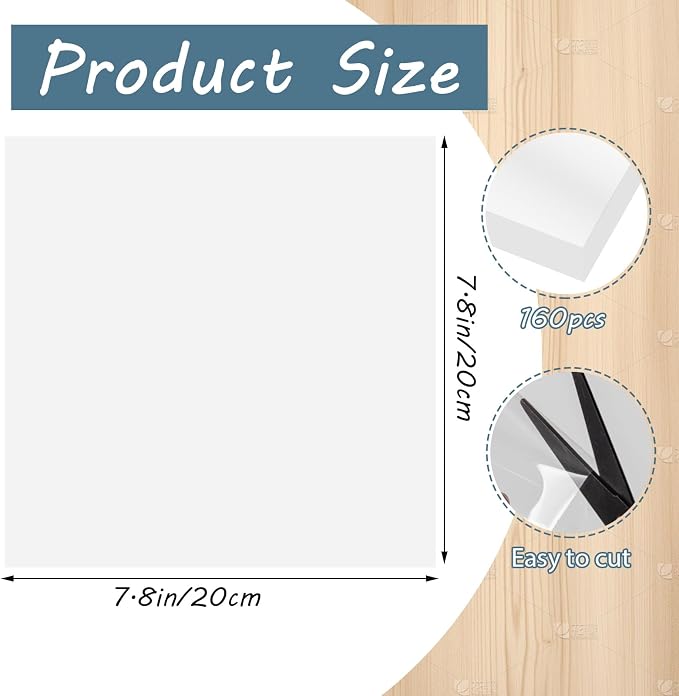 woric 160 PCS Clear Cellophane Sheets 7.8 x 7.8 Inch Transparent Christmas