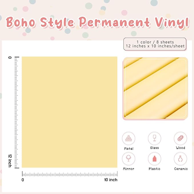 Tintnut Boho Permanent Vinyl 8 Sheets 12x10in Corn Silk Adhesive Vinyl | Solid