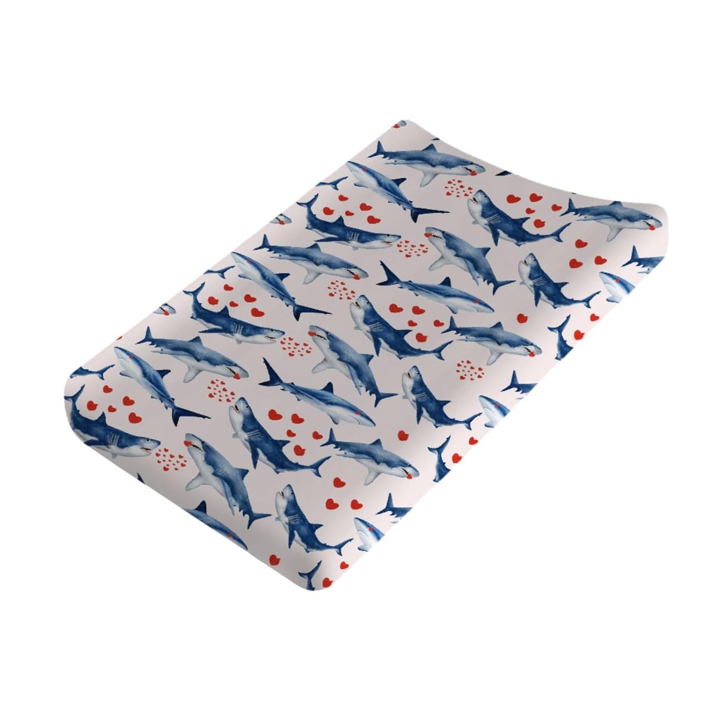 Sea Shark Hearts Changing Pad Cover Sea Ocean Marine Animal Shark Love Diaper Changing Pad Cover for Boys Girls Soft Stretch Diaper Changing Pad Cover Sheets 32''x16''