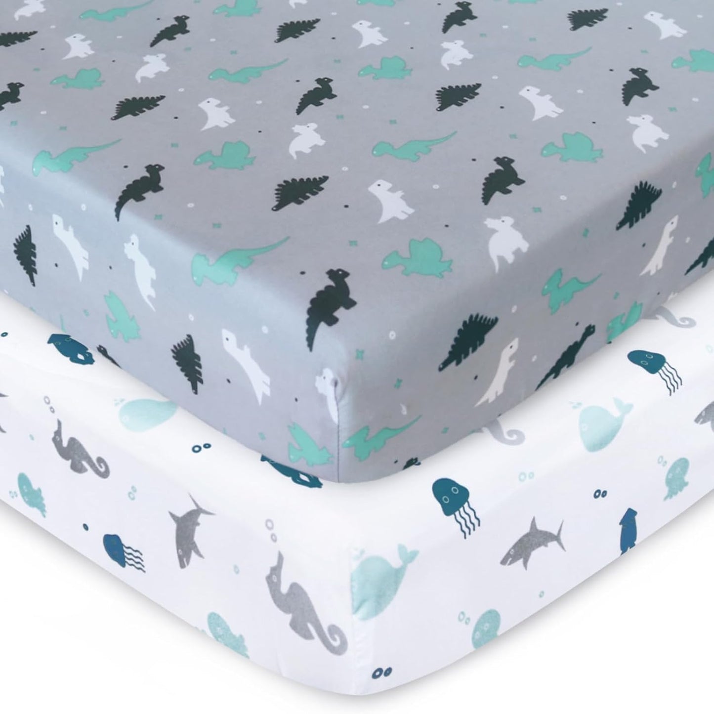 Crib Sheets for Boys or Girls 2-Pack, Fitted Crib Sheet 52'' x 28'' for Standard Crib & Toddler Mattres, Soft and Breathable Material, Baby Crib Sheets Neutral, Grey