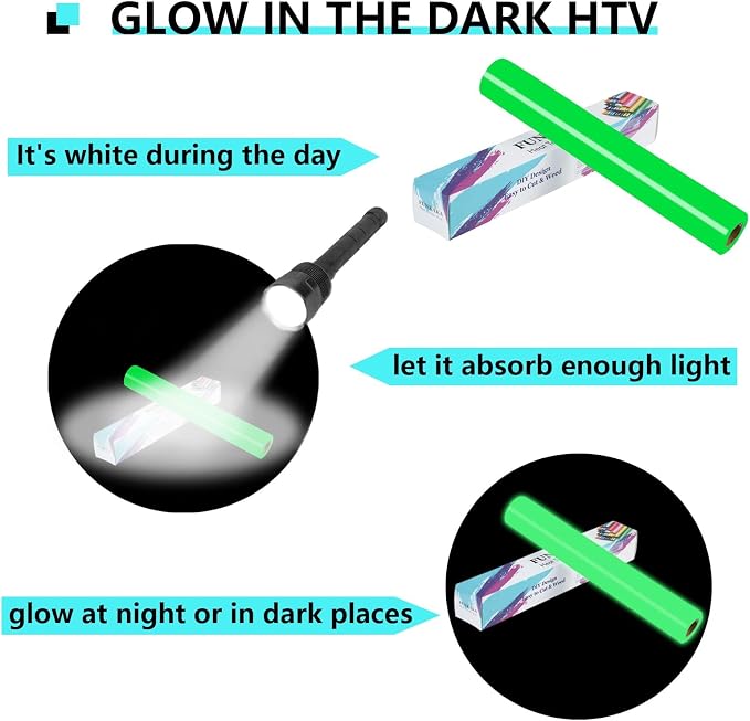FUNKAKA Glow in The Dark Heat Transfer Vinyl Roll, Glow in Dark HTV Vinyl
