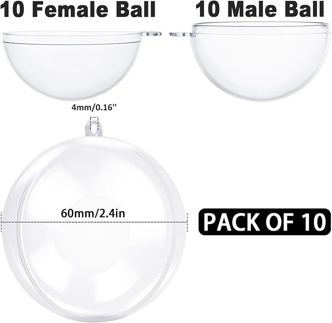 Jishi 10pk Clear Plastic Christmas Ornaments
