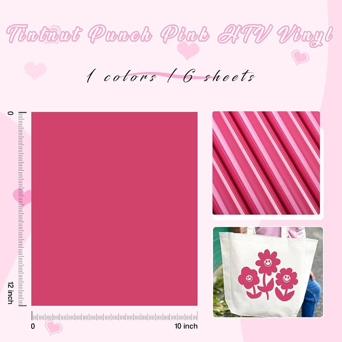 Tintnut Punch Pink Heat Transfer Vinyl, easy cut & weed, stretch washable