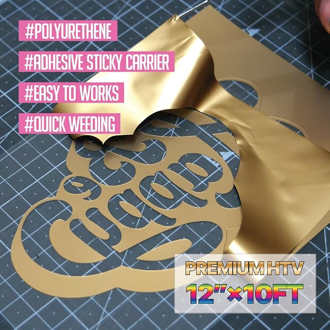 PU Heat Transfer Vinyl 12"×10ft Roll Gold – HTV