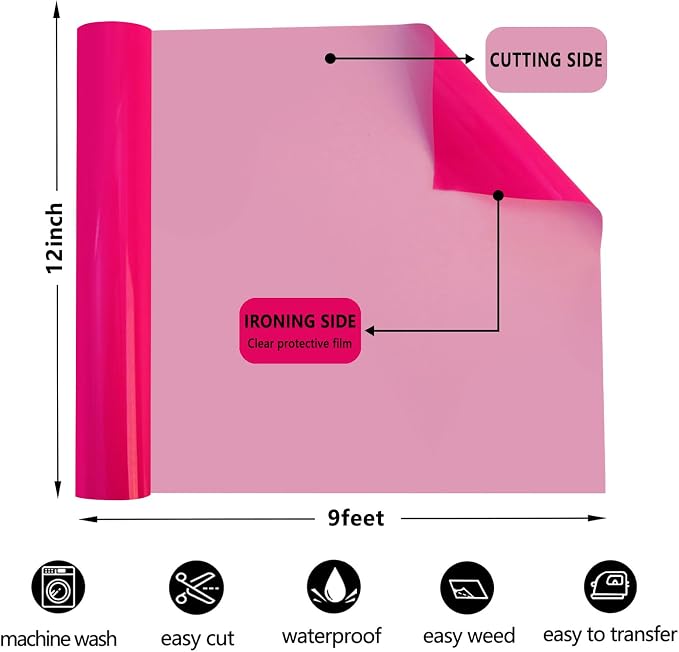 FUNKAKA Neon Pink Heat Transfer Vinyl HTV Rolls