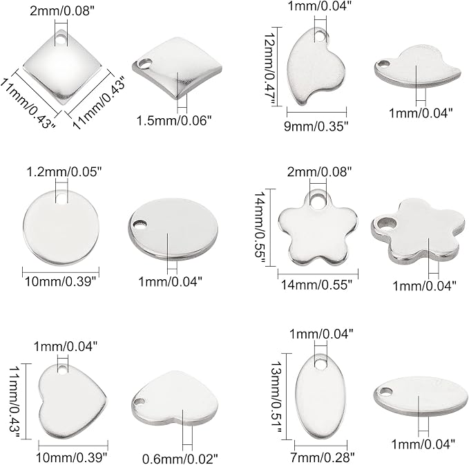 PandaHall Elite 120 Pcs 304 Stainless Steel Flat Blank Stamping Tag Pendants