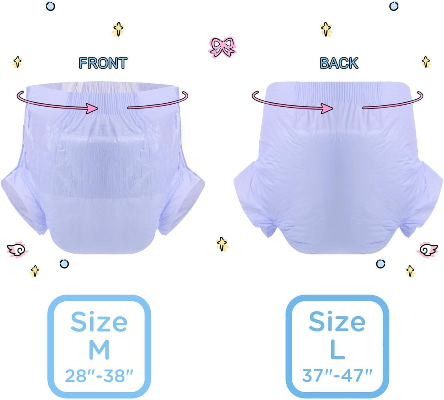 CutiePlusU Disposable Adult Diaper Heavy Absorption Dry Surface Adult Diapers All Night- Purple 10 Pieces (Large 37"-47")