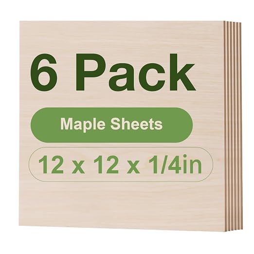 Rowood 6 Pack Maple Plywood 1/4, 6mm Wood Sheets Thin Unfinished Maple Plywood