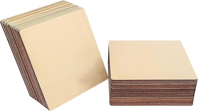 60 PCS 8 Inch Unfinished Wood Squares, 8 x 8 Inch Plywood Wood Sheets, Blank