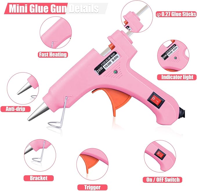 BLEDS 8 Pack Mini Hot Glue Guns, 50 Sticks Kit