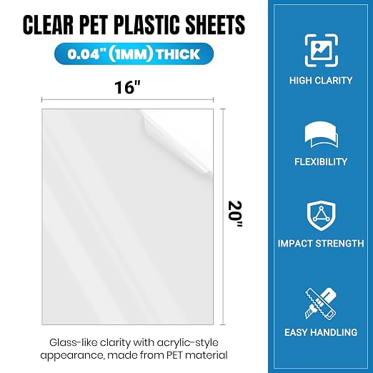 CALPALMY 5-Pack 16x20 Clear PET Plastic Sheets, 0.04" Thick Flexible