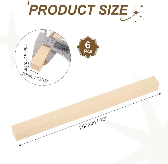 MECCANIXITY 6Pcs Basswood Sticks, 13/16" x 13/16" x 10" Square Wooden Dowel