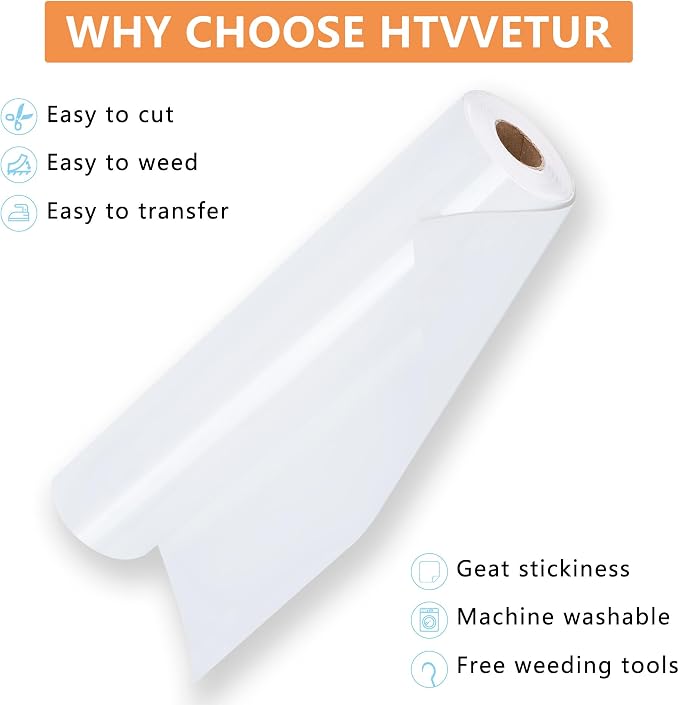 HTVVETUR White HTV Iron on Vinyl 12Inch by 35ft Heat Transfer Vinyl