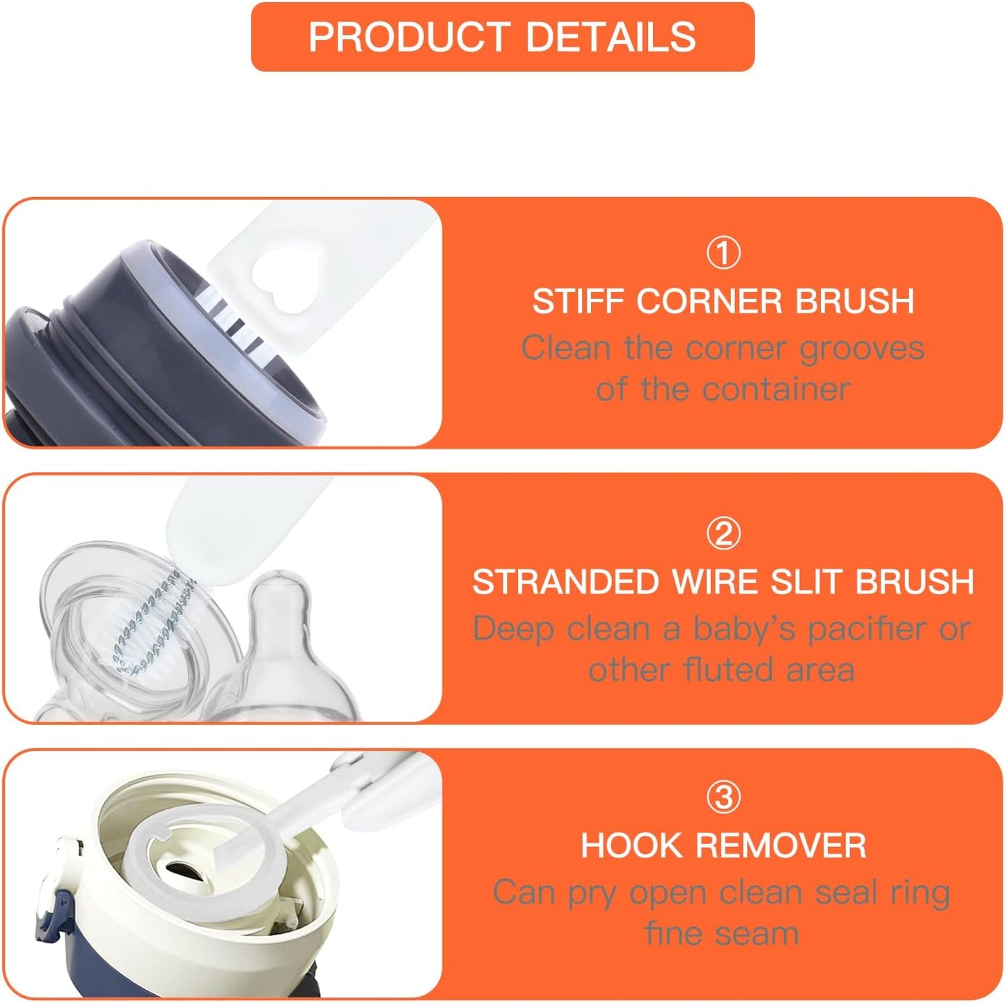 3 in 1 Cup Lid Cleaning Brush, Multifunctional Crevice Cleaner for Bottle Gaps and Tight Spaces