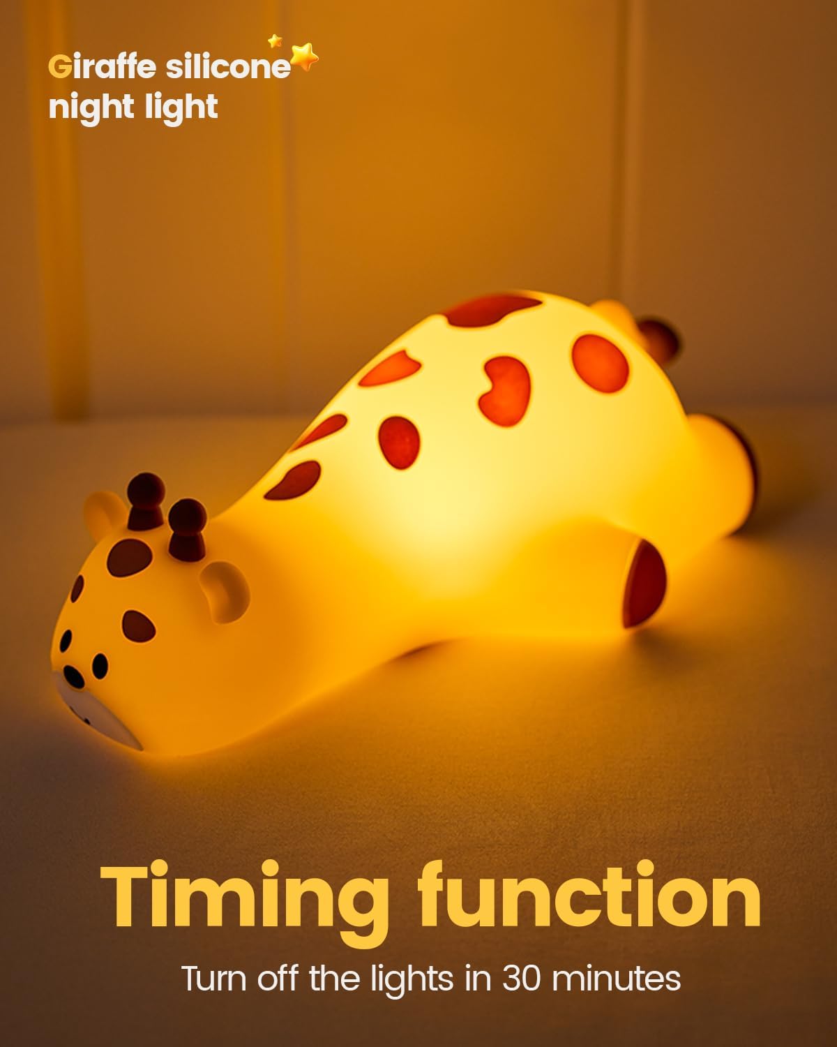 Kids Night Light Giraffe, Silicone Tap Control Bedside Lamp with Time Auto-Off, Cute Portable LED Nursery Light for Baby, Toddler, Bedroom