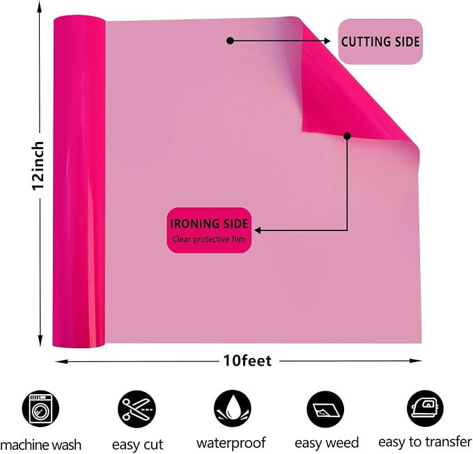 FUNKAKA Fluorescent Pink HTV Heat Transfer Vinyl Rolls