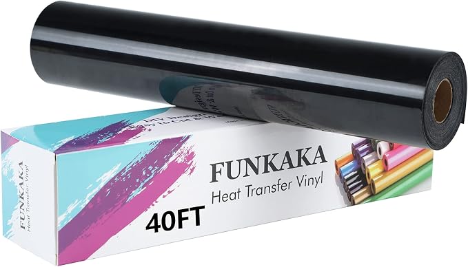 FUNKAKA Black Heat Transfer Vinyl Rolls, Adhesive Glossy HTV Vinyl