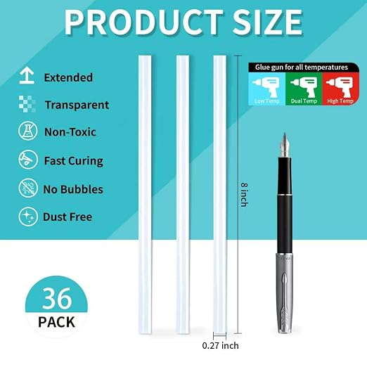 Phinus 36 Pack Mini Hot Glue Sticks, EVA Clear Glue Gun Sticks, Hot Glue Gun