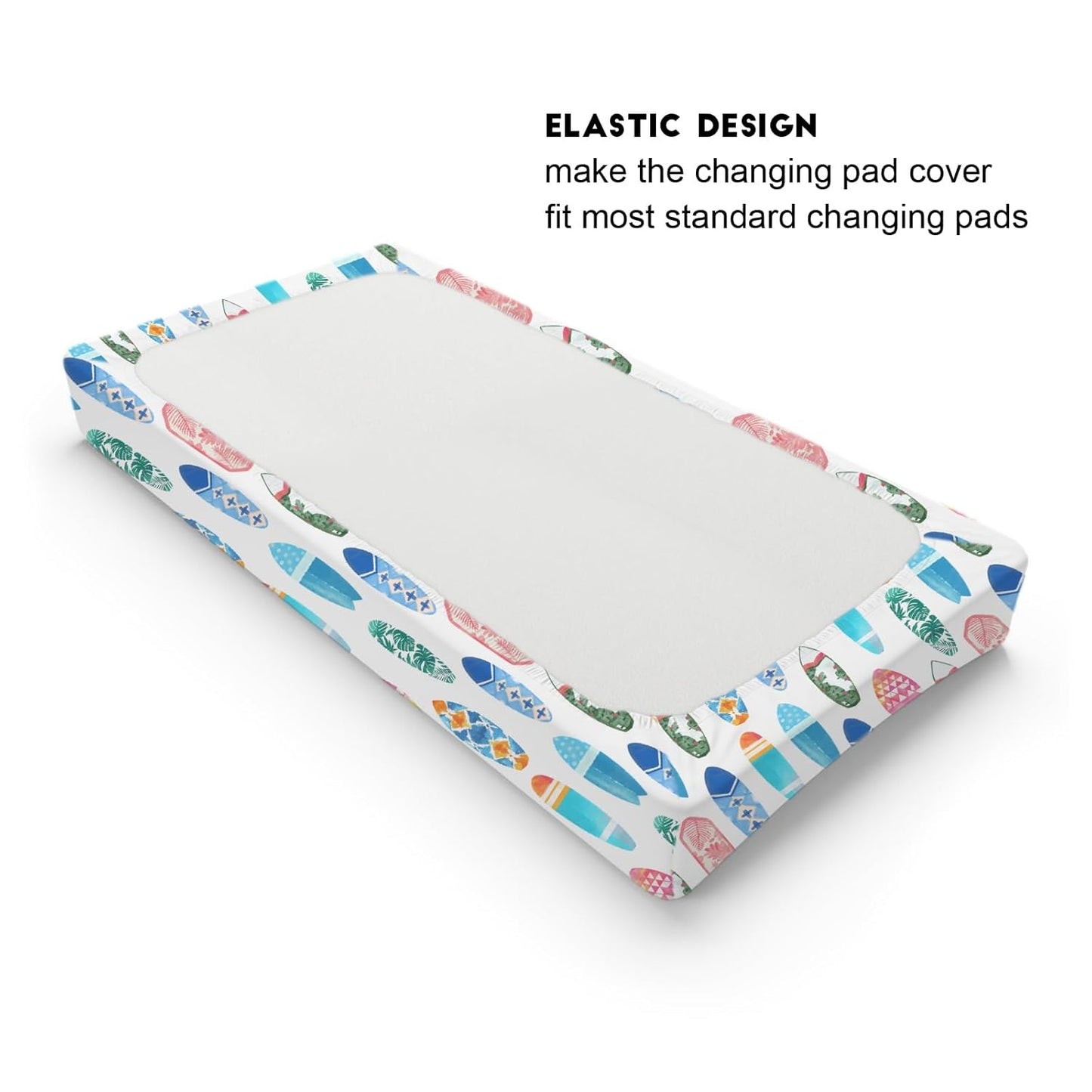 Colorful Surfboards Baby Changing Pad Covers for Boy Girl 32''x16'' Hawaiian Tropical Beach Surfing Fitted Diaper Change Table Mats Boho Summer Ocean Sports Soft Breathable Cradle & Bassinet Sheets