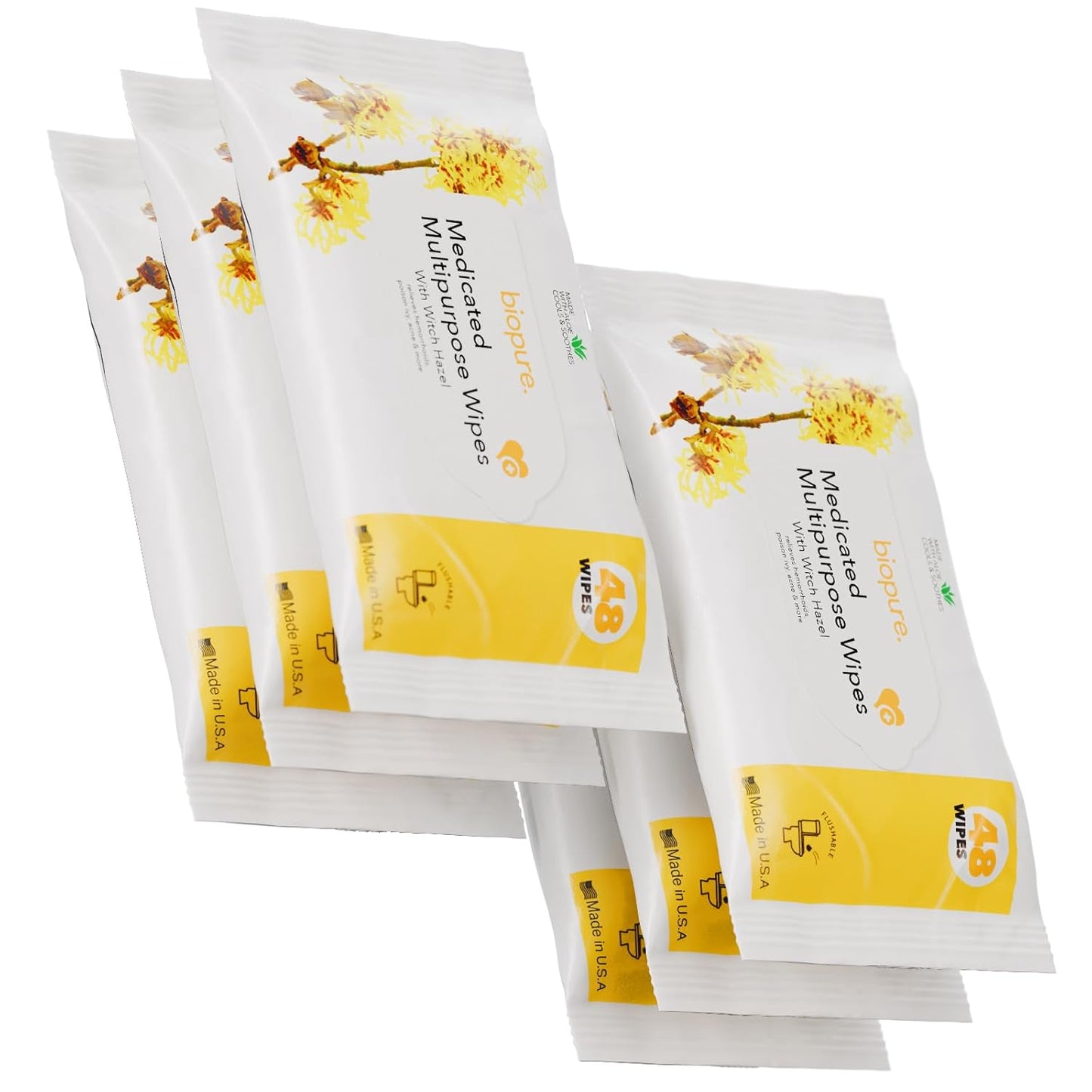 BIOPURE Witch Hazel Wipes - Astringent Hemorrhoid Wipes with Aloe Vera - Gentle and Soothing Witch Hazel Wipes Flushable - Contains 288 Medicated Wipes