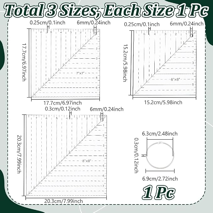 NBEADS 3 Pcs Square Up Ruler, 6/7/8Inch Transparent Acrylic Sewing Template