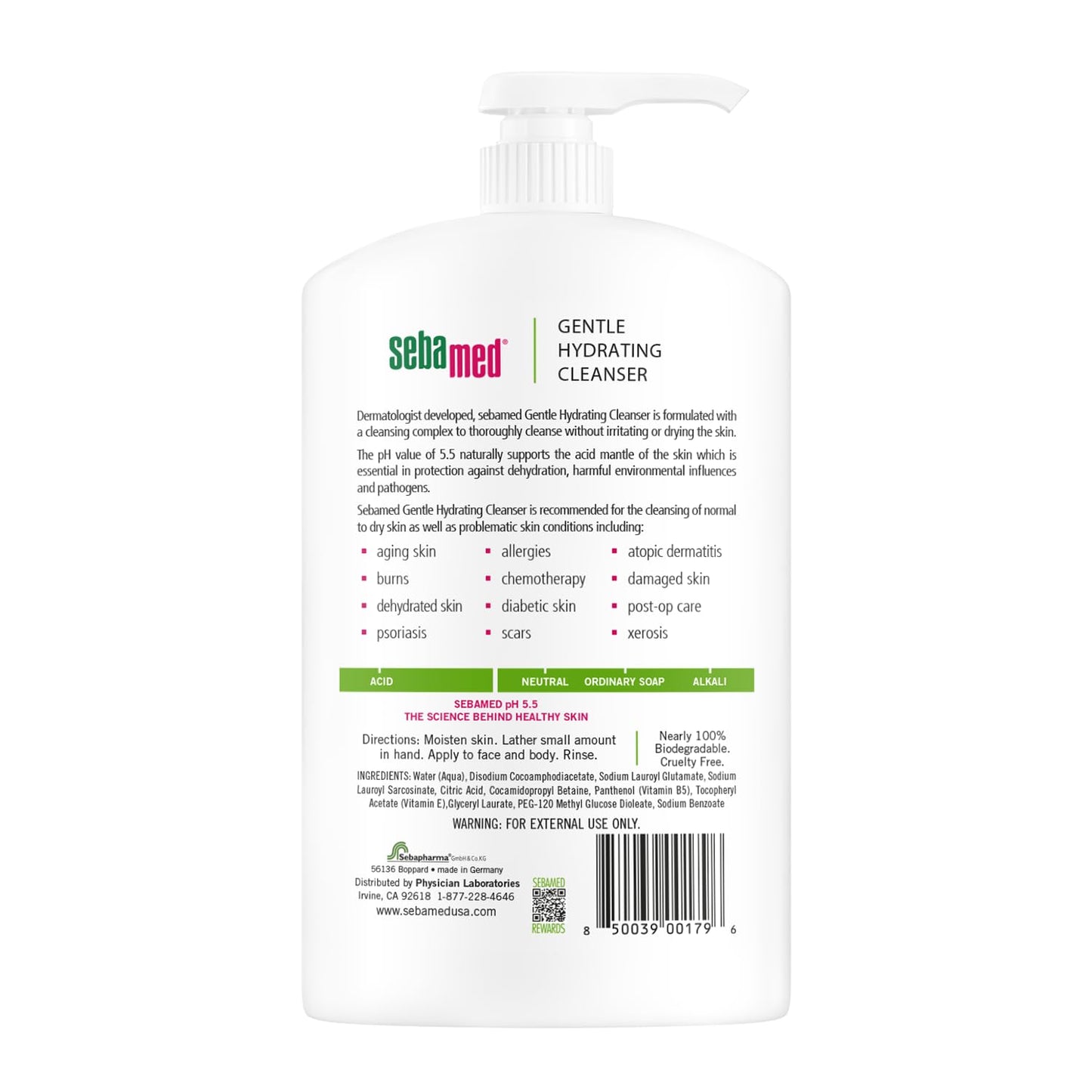 SEBAMED Fragrance-Free Gentle Face and Body Hydrating Cleanser pH 5.5 Dermatologist Recommended Ultra Mild Formula for Normal To Dry Sensitive Skin 33.8 Fluid Ounces (1 Liter)