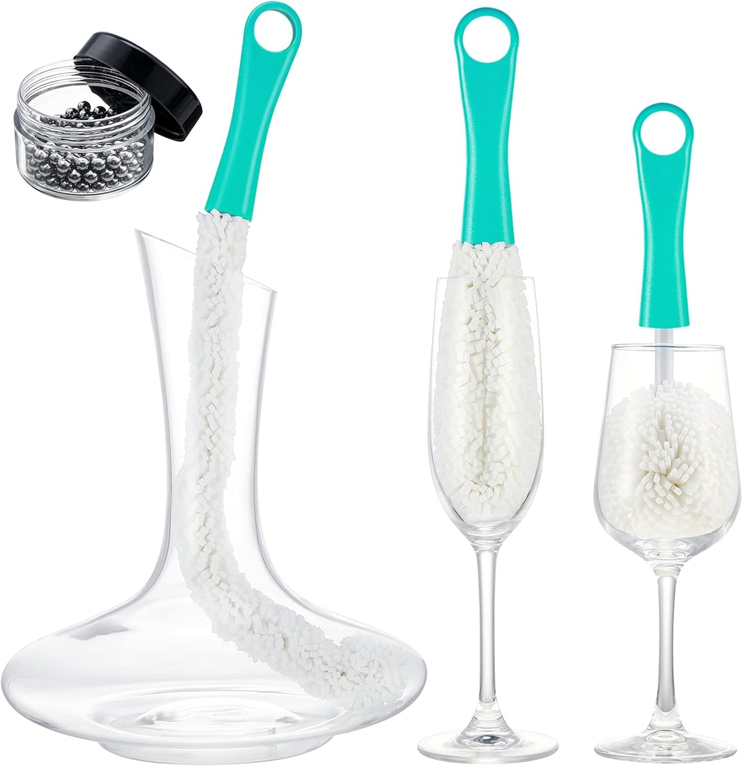 Boao 3 Pcs Decanter Cleaning Brush Wine Glass Decanter Flexible Bottle Brush Set with Cleaning Beads Household Tools for Bottle Goblets Glasses Cups (Blue)