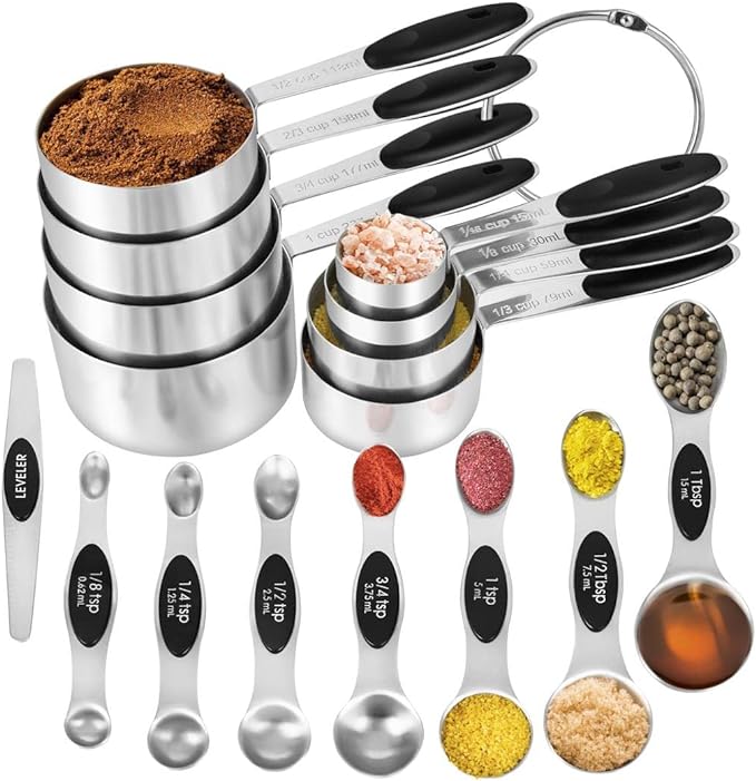 16 Pieces Measuring Cups and Magnetic Measuring Spoons Set Stainless Steel