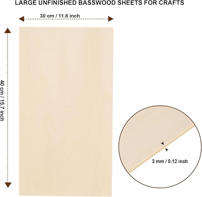 6 Pack Basswood Sheets for Crafts 12"x16"x1/8", 3mm Thick Plywood Sheets Board