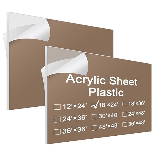 Roowest 2 Pcs 18 x 24 Inch, 3/16 Inch Thick Clear Acrylic Sheet Plastic Sheet