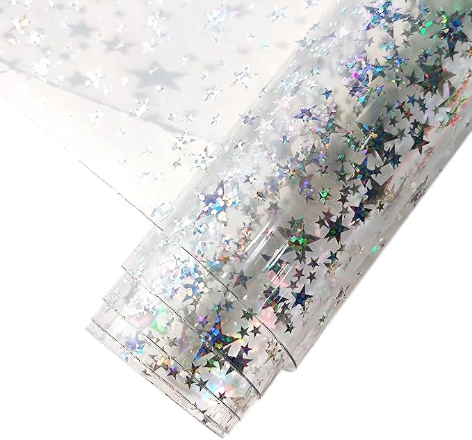 HYANG Transparent Stars PVC Super Clear Holographic Vinyl Faux Leather Sheets 1
