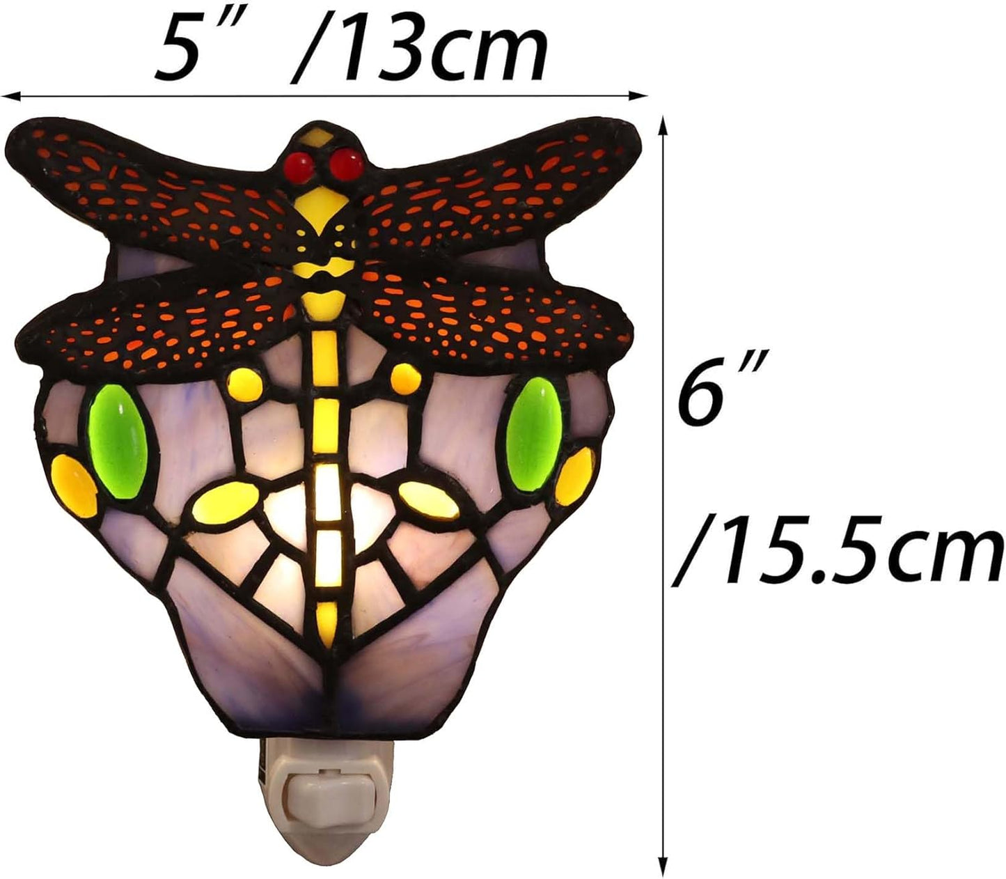 Bieye L10931 Tiffany Style Stained Glass Dragonfly Wall Lamp with Plug-in Night Light Socket for Home Decor (Blue)