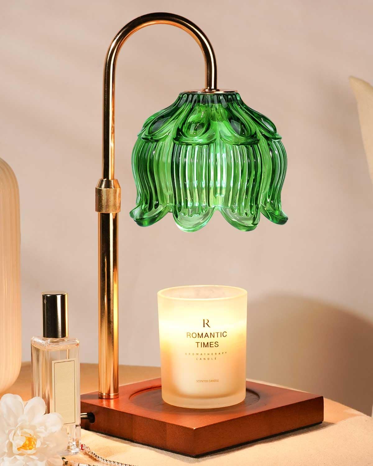 Green Candle Warmer Lamp with Timer & Dimmer, Candle Lamp Warmer Adjustable Height, Gifts for Women Mom Birthday Christmas, House Warming New Home Bedroom Decor,Lotus Flower Wax Warmer for Jar Candles