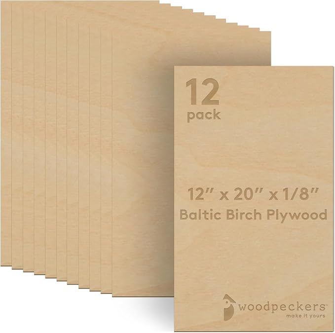 3 mm Baltic Birch Plywood 1/8 x 12 x 20 Inch, Box of 12 B/BB Grade Craft Wood