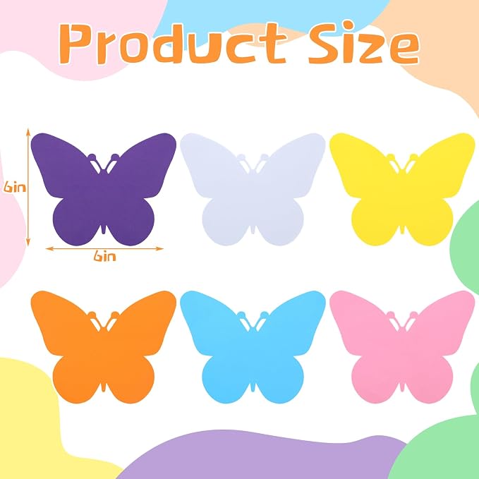 Ireer 48 Pcs Large Foam Butterfly Cutouts 6 Inch Colorful Spring Bulletin Board