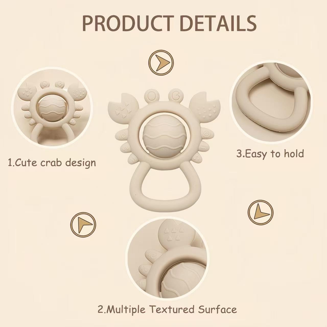 Baby Teething Toys Baby Rattle Toys Silicone Rattles and Teethers for Newborn Soft Infants Toddlers Crab Shake Rattle Chew Toy BPA Free Babies Boy and Girl Gift