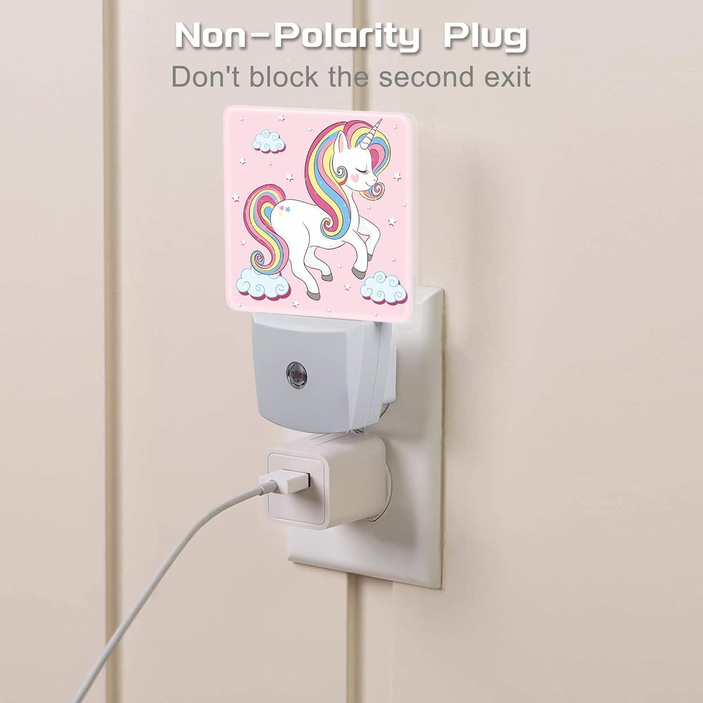 Cute Rainbow Unicorn Night Light, Pink Unicoron Cloud Stars Dusk to Dawn Night Light Plug in,0.5w Energy Saving Sleep Friendly NightLight for Kids Boys Girls Home Decor