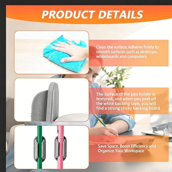 40 PCS Adhesive Pencil Holders for Desk, Silicone Pencil Holder