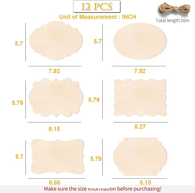 12Pcs Unfinished Wood Crafts, Rectangle-Shaped Wood Plaques