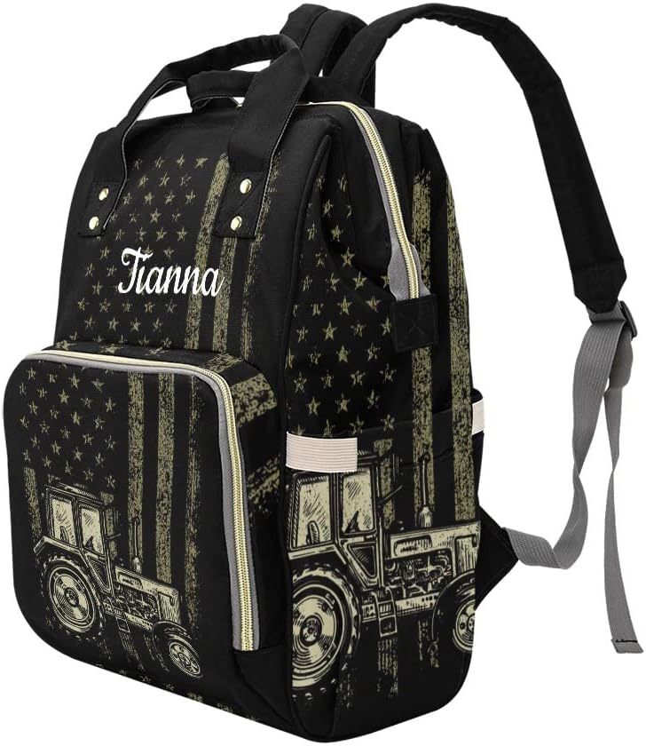 American Flag Car Truck Diaper Bags with Name Waterproof Mummy Backpack Nappy Nursing Baby Bags Gifts Tote Bag for Women