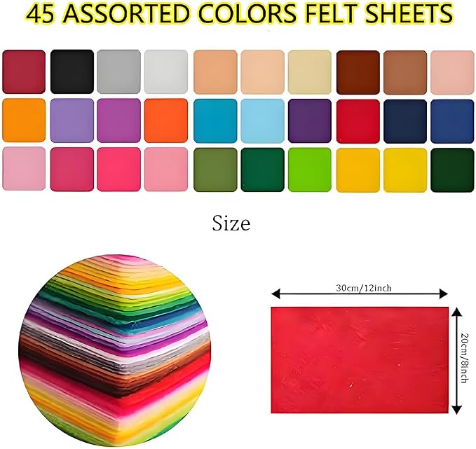 45Pcs Vibrant Felt Sheets for Sewing School Projects Party Craft Decoration |