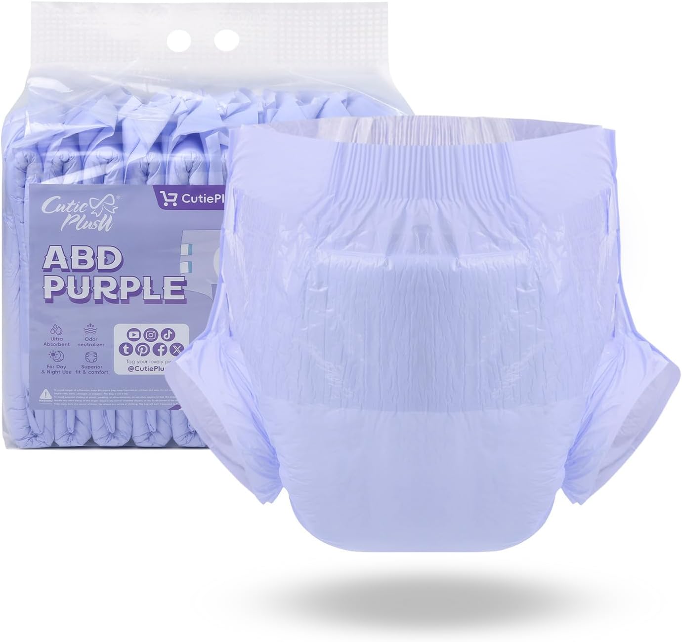 CutiePlusU Disposable Adult Diaper Heavy Absorption Dry Surface Adult Diapers All Night- Purple 10 Pieces (Large 37"-47")